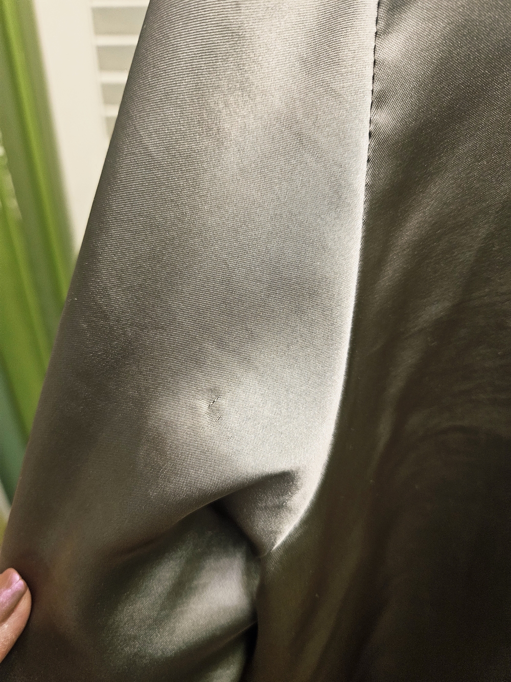 Lane Bryant Designs Top Shiny Satin Button-Front Shirt - Champagne Green - Picture 8 of 10